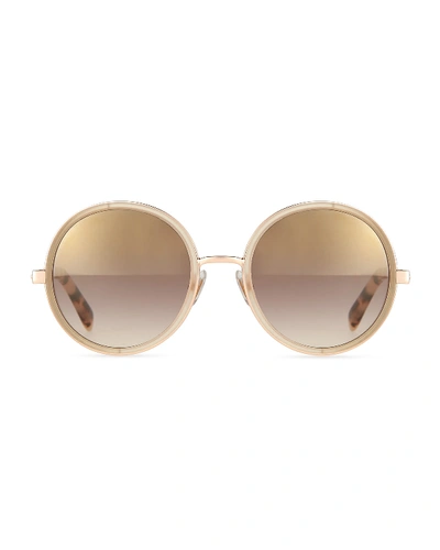 Shop Jimmy Choo Andie Round Glitter-trim Sunglasses In Rose Gold