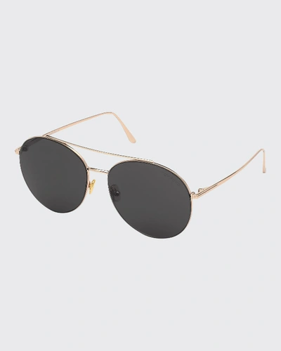 Shop Tom Ford Round Metal Mirrored Sunglasses In Rose Gold/smoke