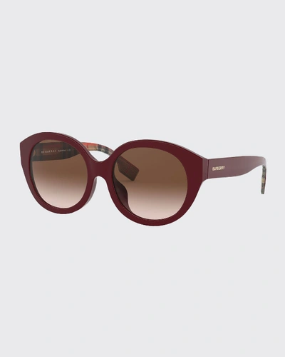 Shop Burberry Round Acetate Sunglasses In Red