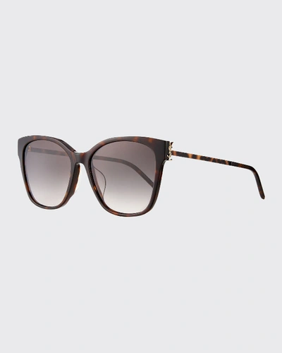 Saint Laurent Square Acetate & Metal Sunglasses In Havana