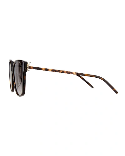 Shop Saint Laurent Square Acetate & Metal Sunglasses In Havana