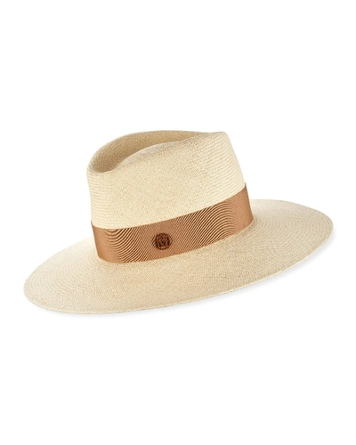 Maison Michel Charles Timeless Fedora Hat In Beige/navy