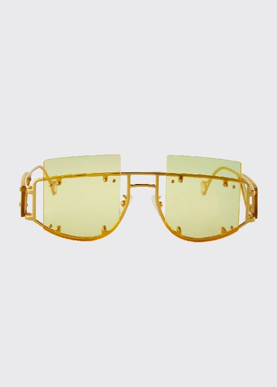 Shop Fenty Antisocial Semi-rimless Square Metal Sunglasses In Gold