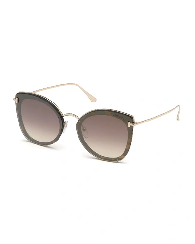 Shop Tom Ford Charlotte Butterfly Lens-over-frame Sunglasses In Brown/gold
