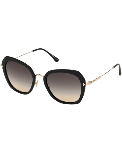 Shop Tom Ford Kenyan Square Metal Sunglasses In Black
