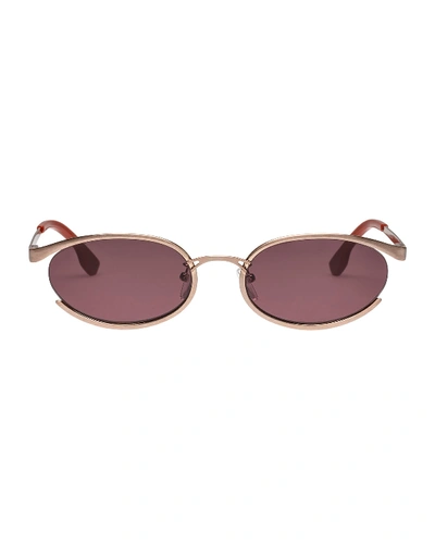 Shop Le Specs Tres Solo Oval Sunglasses In Rose Gold