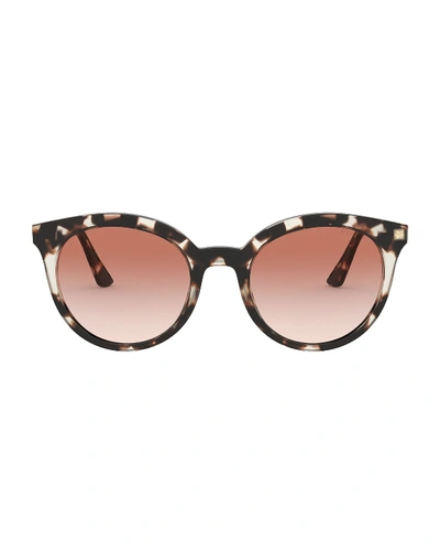 Shop Prada Round Acetate Sunglasses In Ivory Havana