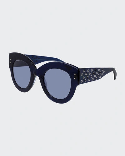 Shop Alaïa Round Studded Acetate Sunglasses In Blue