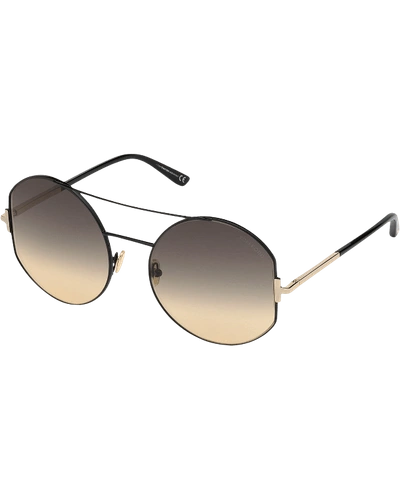 Shop Tom Ford Dolly Round Gradient Metal Sunglasses In Rose Gold/brown