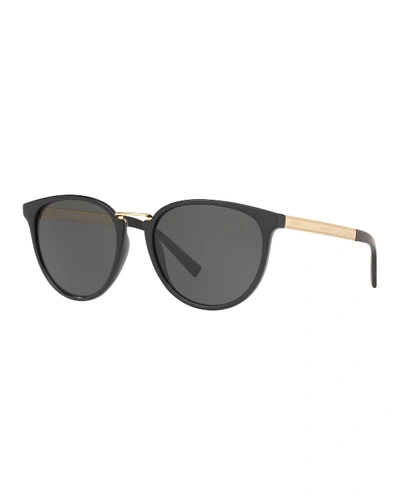Shop Versace Round Gradient Sunglasses W/ Logo Arms In Black