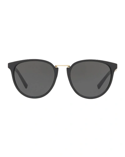 Shop Versace Round Gradient Sunglasses W/ Logo Arms In Black
