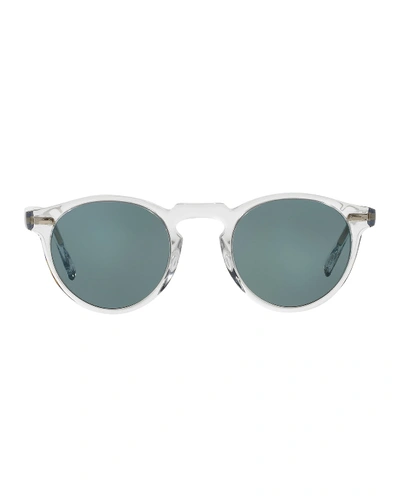 Shop Oliver Peoples Gregory Peck Round Acetate Sunglasses In Crystal