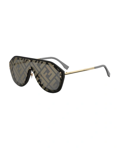 Shop Fendi Ff Shield Sunglasses In Black/gold