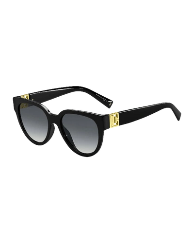 Shop Givenchy Round Acetate Sunglasses W/ Cutout Metal Logo In Black