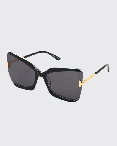 Shop Tom Ford Gia Semi-rimless Butterfly Sunglasses In Black/smoke