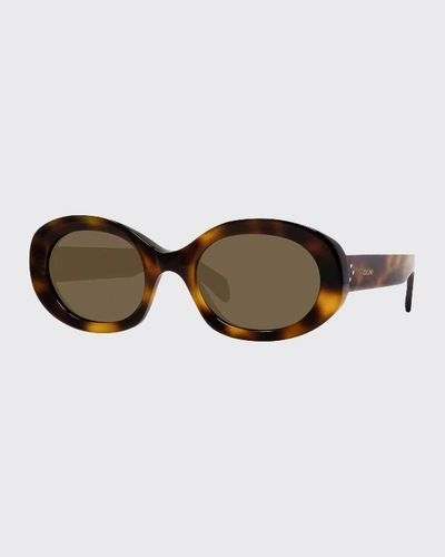 Shop Celine Polarized Oval Acetate Sunglasses In Havana