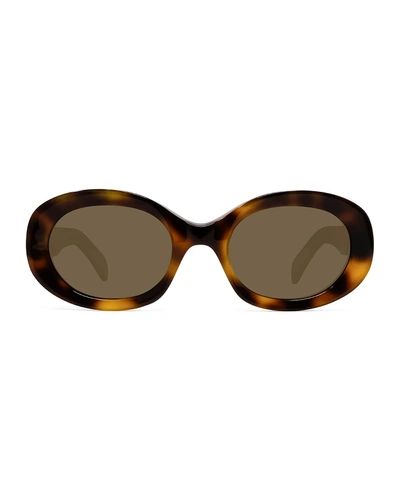 Shop Celine Polarized Oval Acetate Sunglasses In Havana