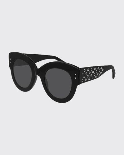 Shop Alaïa Round Studded Acetate Sunglasses In Black