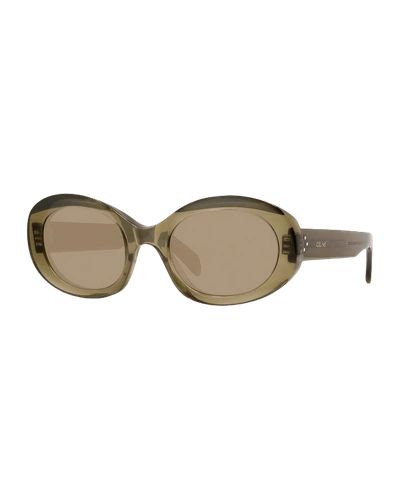 Shop Celine Oval Acetate Sunglasses In Beige