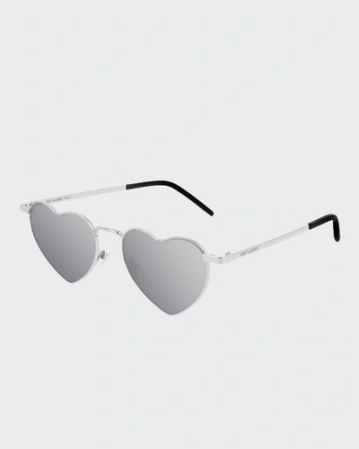 Shop Saint Laurent Lou Lou Heart-shaped Metal Sunglasses In Silver