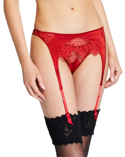 Shop Kiki De Montparnasse Coquette Lace Garter Belt In Red