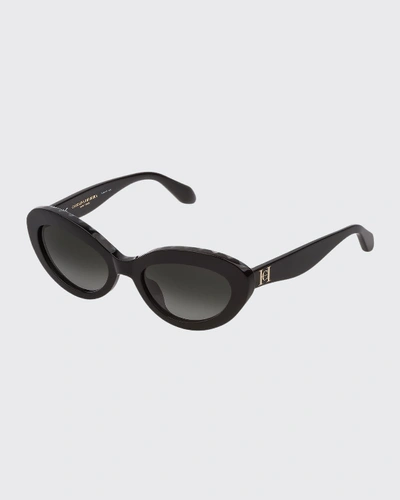 Shop Carolina Herrera Acetate Cat Eye Sunglasses In Black