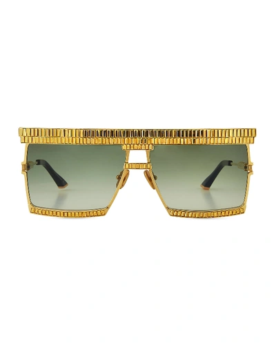 Shop Anna-karin Karlsson The Emperor Square Titanium Sunglasses W/ Baguette Crystal Trim In Gold