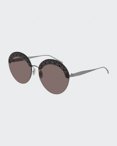 Shop Alaïa Round Rimless Studded Sunglasses In Ruthenium