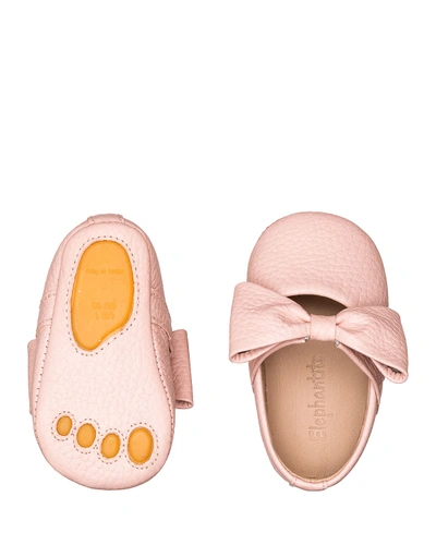 Elephantito Girl's Leather Ballet Flat W/ Bow, Baby In Pink