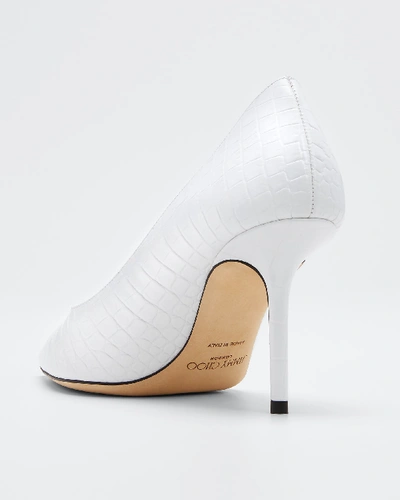 Shop Jimmy Choo Crocodile-embossed Pointed Pumps In White
