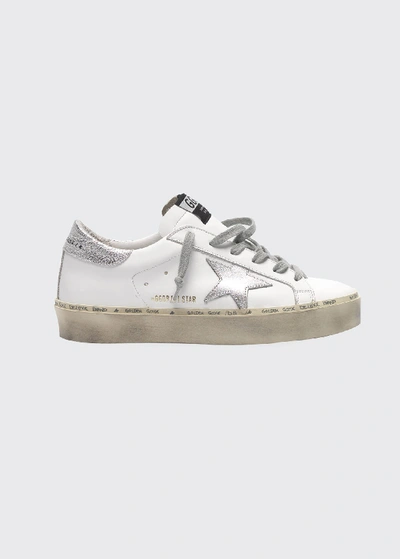 Shop Golden Goose Hi Star Metallic Leather Low-top Sneakers In White/silver