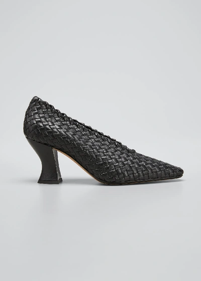 Shop Bottega Veneta Intreccio Napa Chunky-heel Pumps In Black