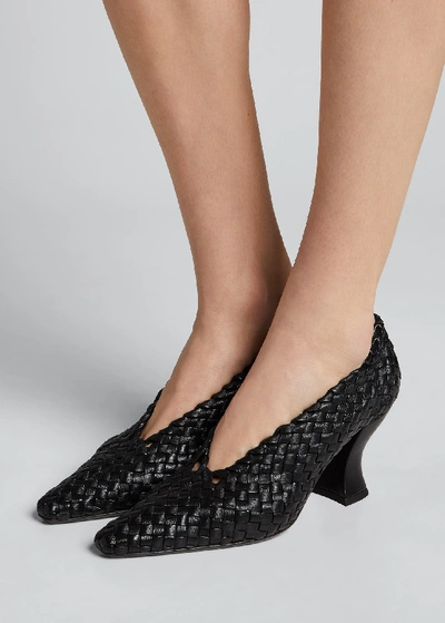 Shop Bottega Veneta Intreccio Napa Chunky-heel Pumps In Black