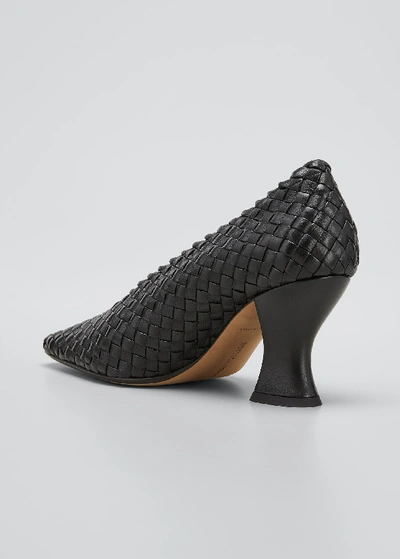 Shop Bottega Veneta Intreccio Napa Chunky-heel Pumps In Black