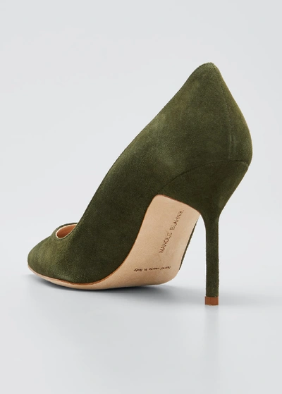 Manolo Blahnik Bb 90mm Suede Stiletto Pumps In Dark Green