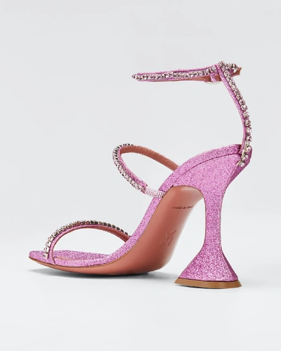 Shop Amina Muaddi Gilda Crystal Glitter Sandals In Pink