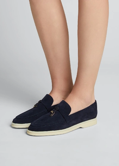 Loro Piana Summer Charms Walk Suede Loafers in Blue