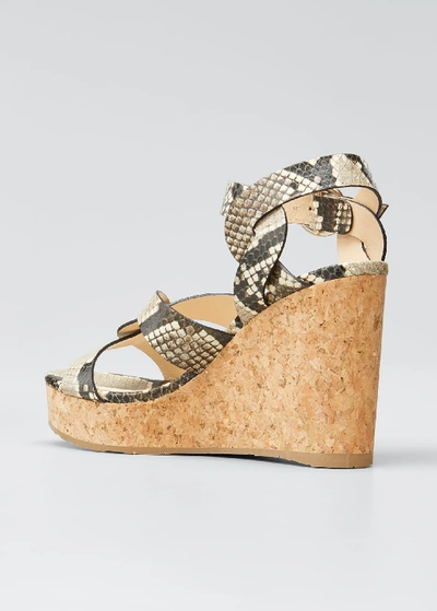 Shop Jimmy Choo Aleili Snake-print Leather Cork Wedge Sandals