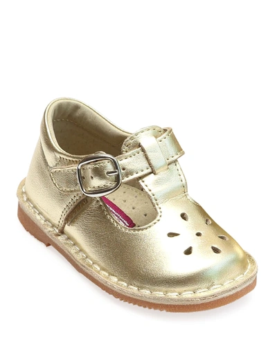 Shop L'amour Shoes Girl's Joy Metallic Leather Cutout T-strap Mary Jane, Baby/toddler/kids In Gold