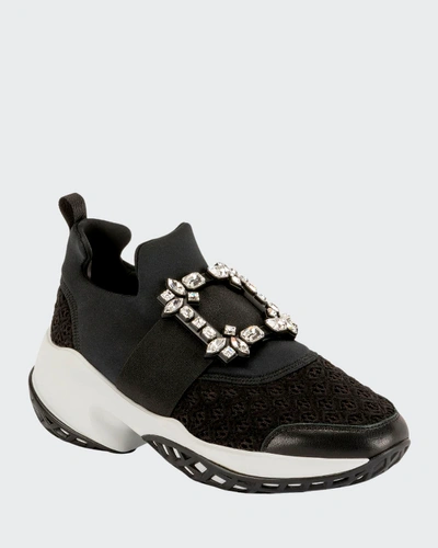 Shop Roger Vivier Viv' Run Stretch Crystal Buckle Sneakers In Black