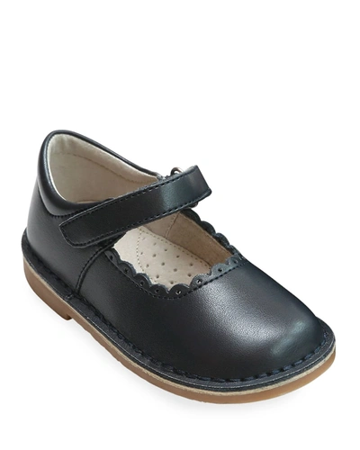 Shop L'amour Shoes Girl's Caitlin Scalloped Leather Mary Jane, Baby/toddler/kids In Navy