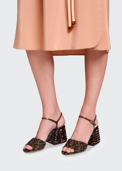 Shop Fendi Ff Block-heel Sandals In Brown