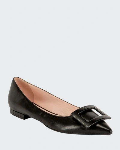 Shop Roger Vivier Gommettine Leather Ballet Flats With Tonal Buckle In Black