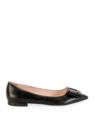 Shop Roger Vivier Gommettine Leather Ballet Flats With Tonal Buckle In Black