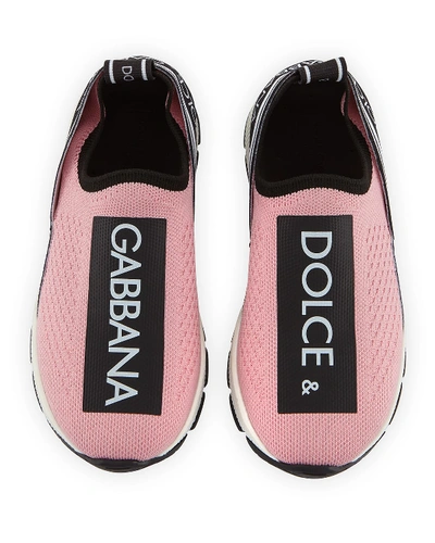 Shop Dolce & Gabbana Girl's Maglina Slip-on Knit Logo Sneakers, Kids In Multi