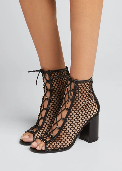 Shop Gianvito Rossi Fishnet Lace-up Booties In Black
