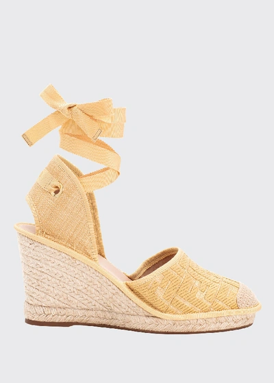 Shop Fendi Ff Logo Ankle-wrap Wedge Espadrilles In Beige