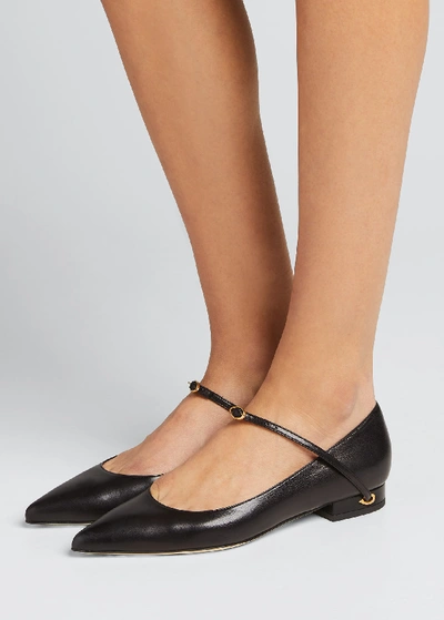 Shop Jennifer Chamandi Lorenzo Leather Point-toe Flats In Black