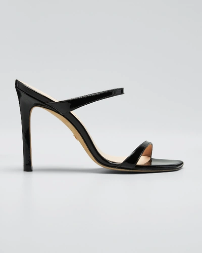 Shop Stuart Weitzman Aleena Patent Slide High-heel Sandals In Black