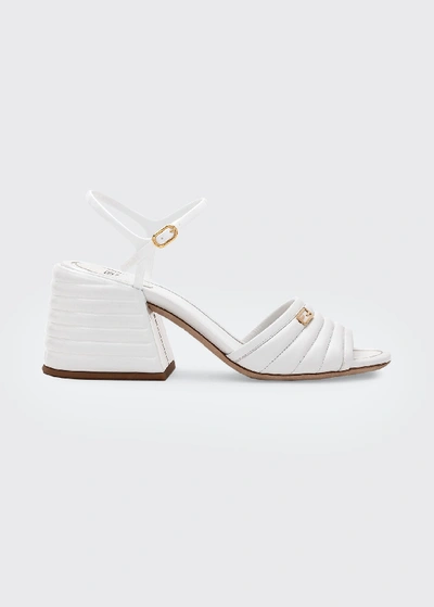 Shop Fendi 65mm Stitched Leather Block-heel Sandals In White